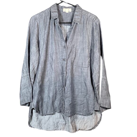 Cloth & Stone Anthropologie Womens Shirt Black Button Down High Low Small - Picture 1 of 14